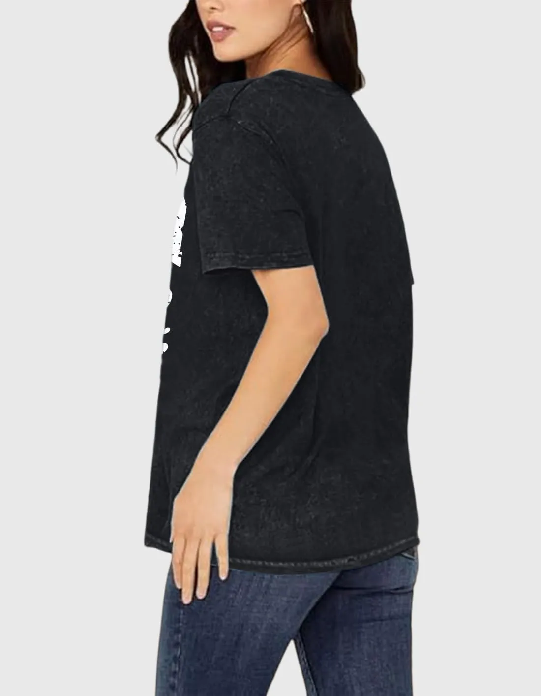Mama Shirt Cheer Mom Shirt Graphic Tees for Women Acid Wash T-Shirt Vintage Letter Printed Tee Short Sleeve Casual Tops