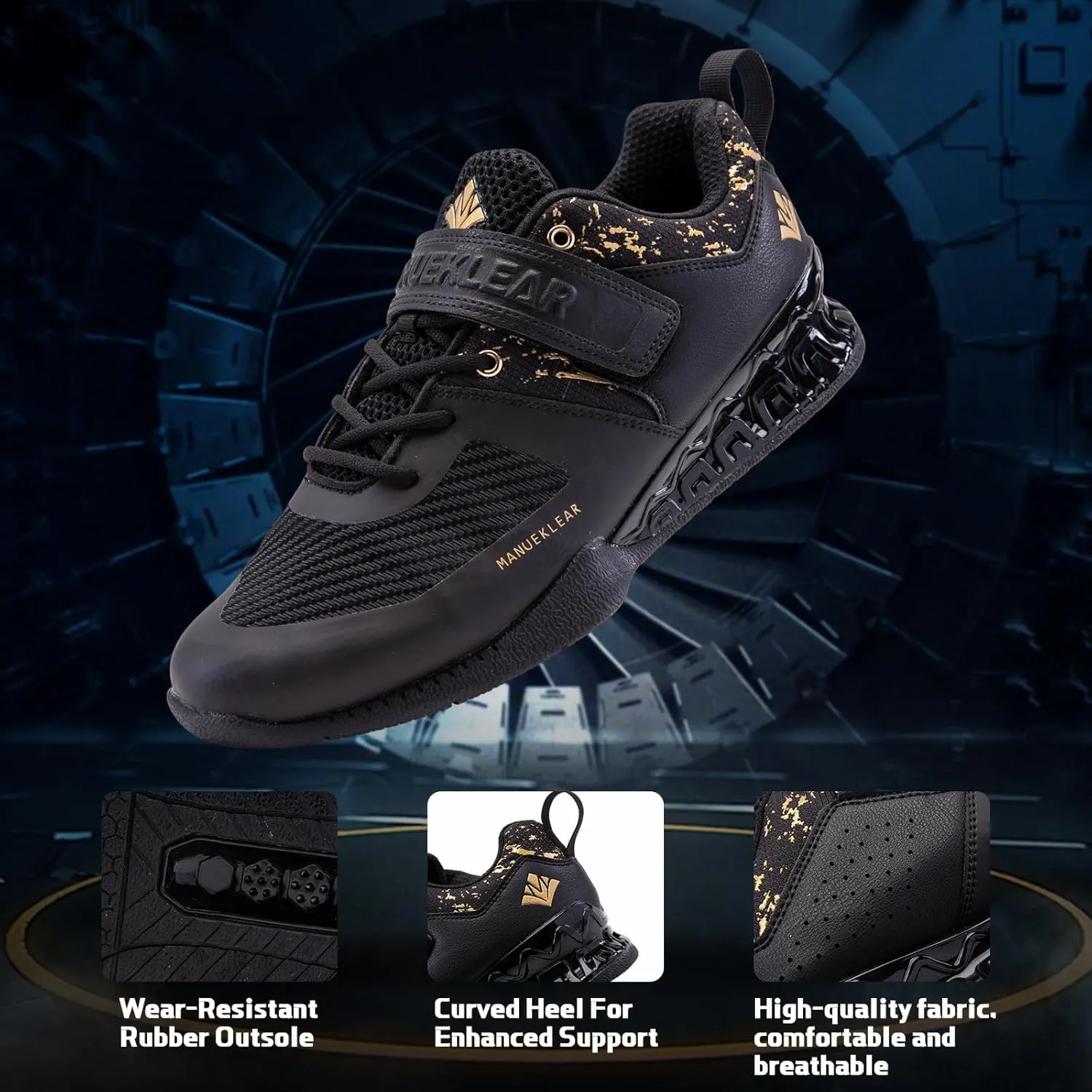 MANUEKLEAR Deadlift Shoes, Strong Anti-Slip Lifting Shoes for Men, Professional Training Weightlifting Shoes for Men and Women, Squat Shoes for Powerlifting with Rubber Non-Slip Sole
