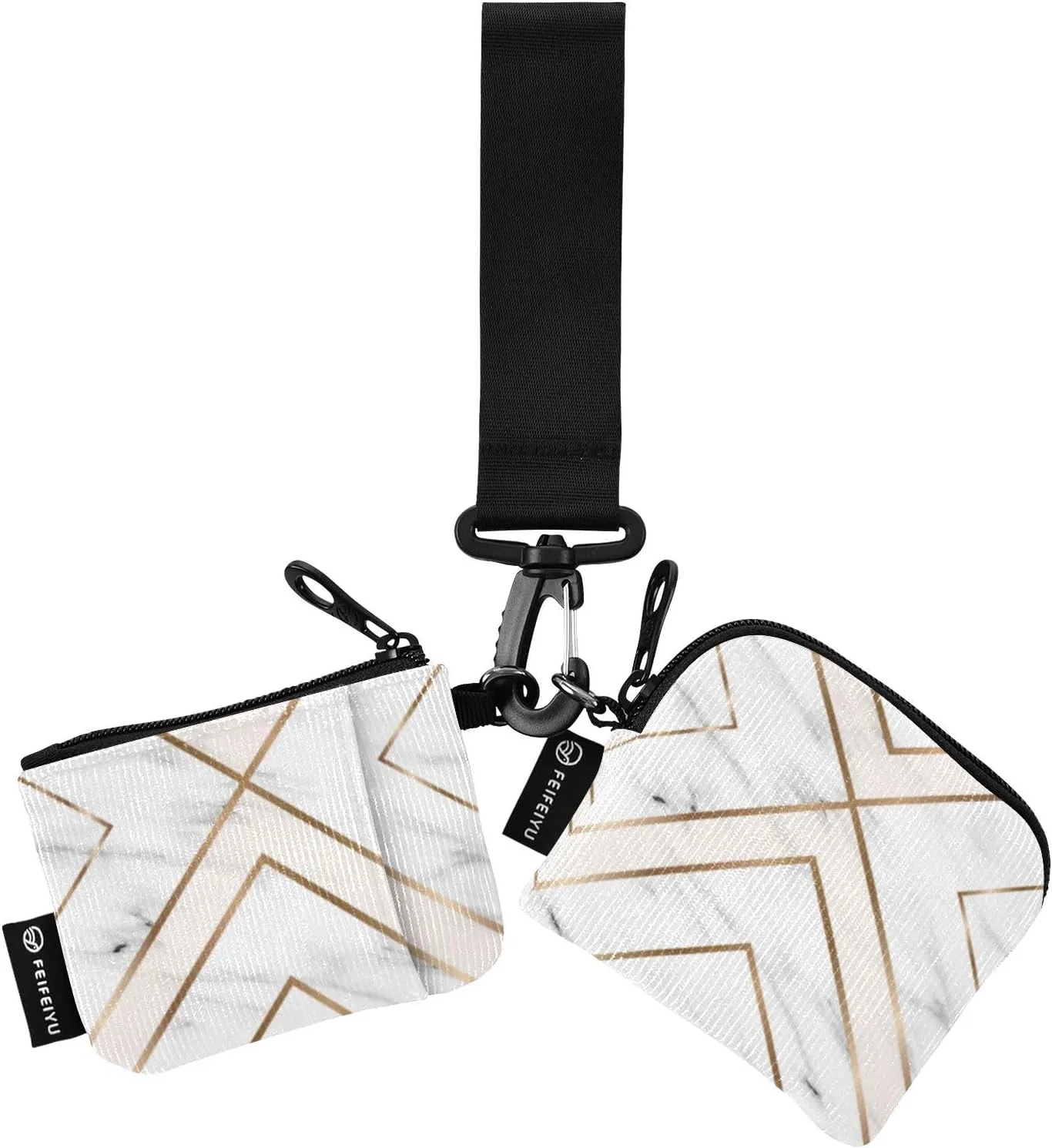 Marble with Gold Geometric Wristlet Keychain Wallets for Women Portable Small Coin Purse