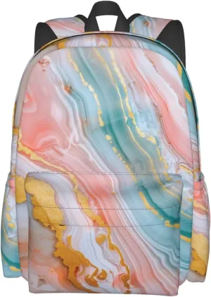 Marbled Gold Backpack Bookbag Waterproof Backpacks for Women Men Travel Backpack Laptop Backpacks Daypack Shoulder Bag