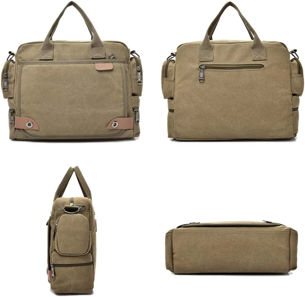 Men Canvas Messenger Bag Vintage Hand Bag Multifunction Travel Crossbody Bag Briefcase