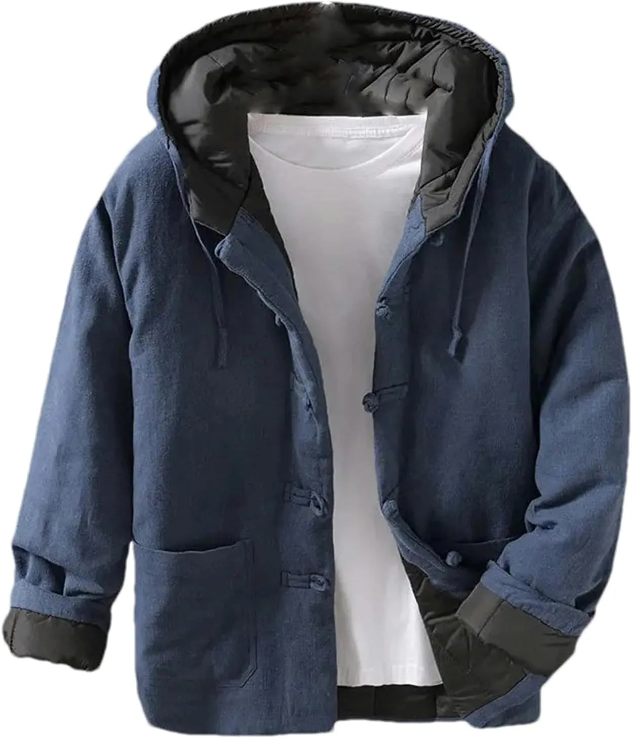 Men Hooded Warm Winter Thicken Cotton Padded Jacket Chinese Style buckle Windbreakers Coat