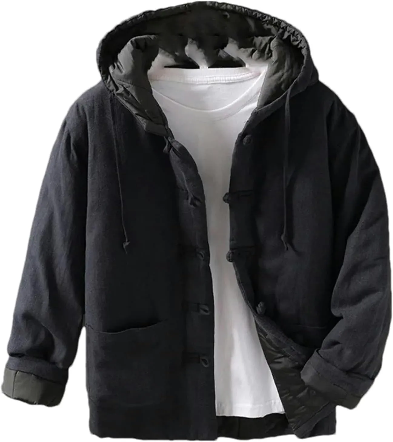Men Hooded Warm Winter Thicken Cotton Padded Jacket Chinese Style buckle Windbreakers Coat