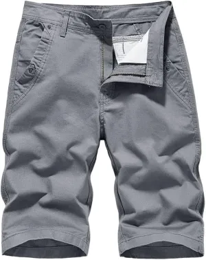 Men's Casual Chino Shorts Slim Fit Flat-Front Comfort Cotton Twill Work Cargo Khaki Short Pants