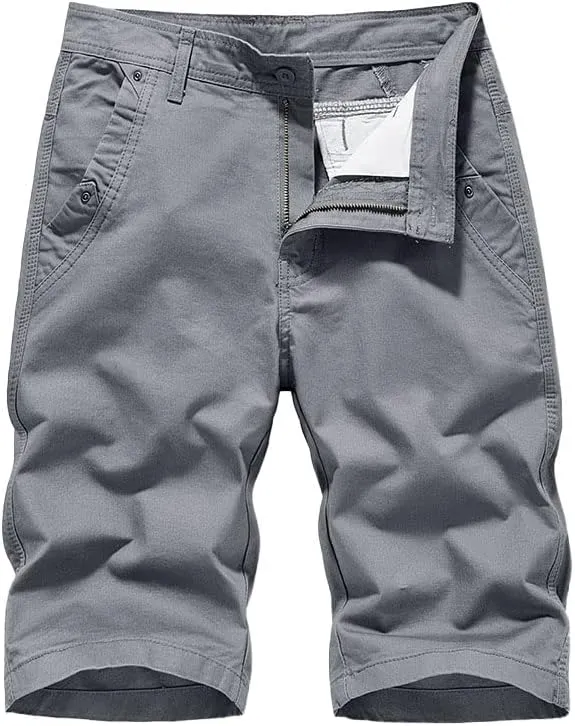 Men's Casual Chino Shorts Slim Fit Flat-Front Comfort Cotton Twill Work Cargo Khaki Short Pants
