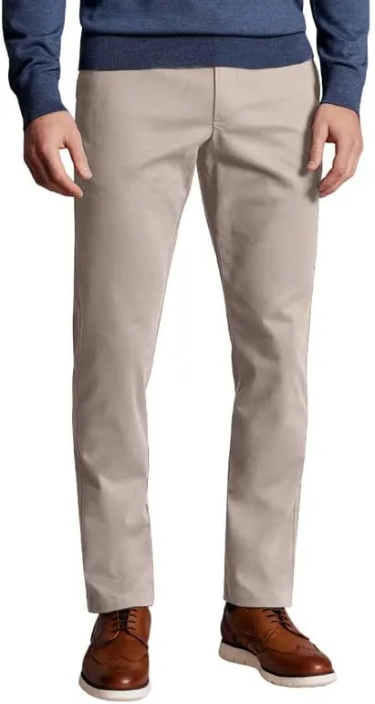 Mens Comfort Slim-fit Stretch Chino Pant Flat Front Solid Casual Pants