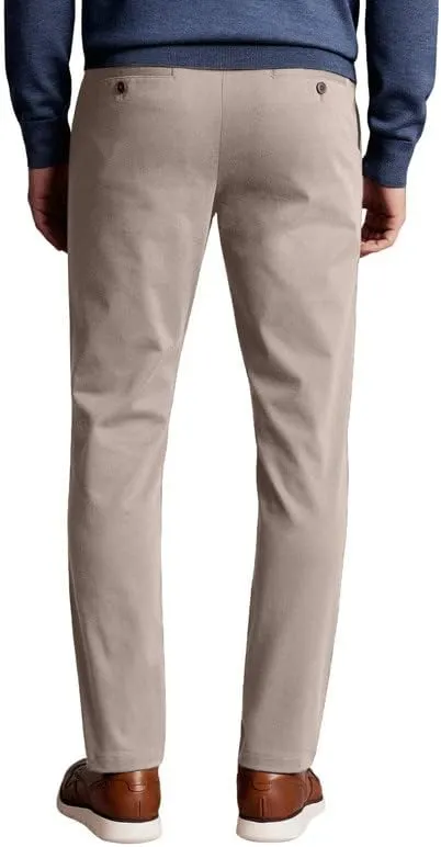 Mens Comfort Slim-fit Stretch Chino Pant Flat Front Solid Casual Pants