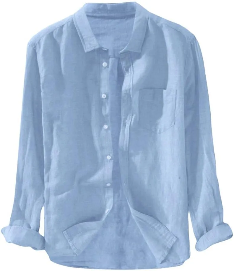 Mens Cotton Linen Shirts Short Sleeve Button Up Casual Lightweight Solid Shirt Stylish Cuban Guayabera Beach Tops