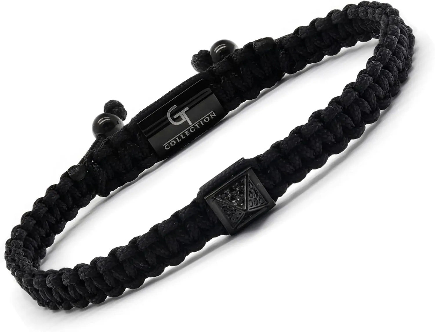 Men's Energy Bracelet with Black Pyramid Stainless Steel Bead, Adjustable Zircon Bracelet for Men
