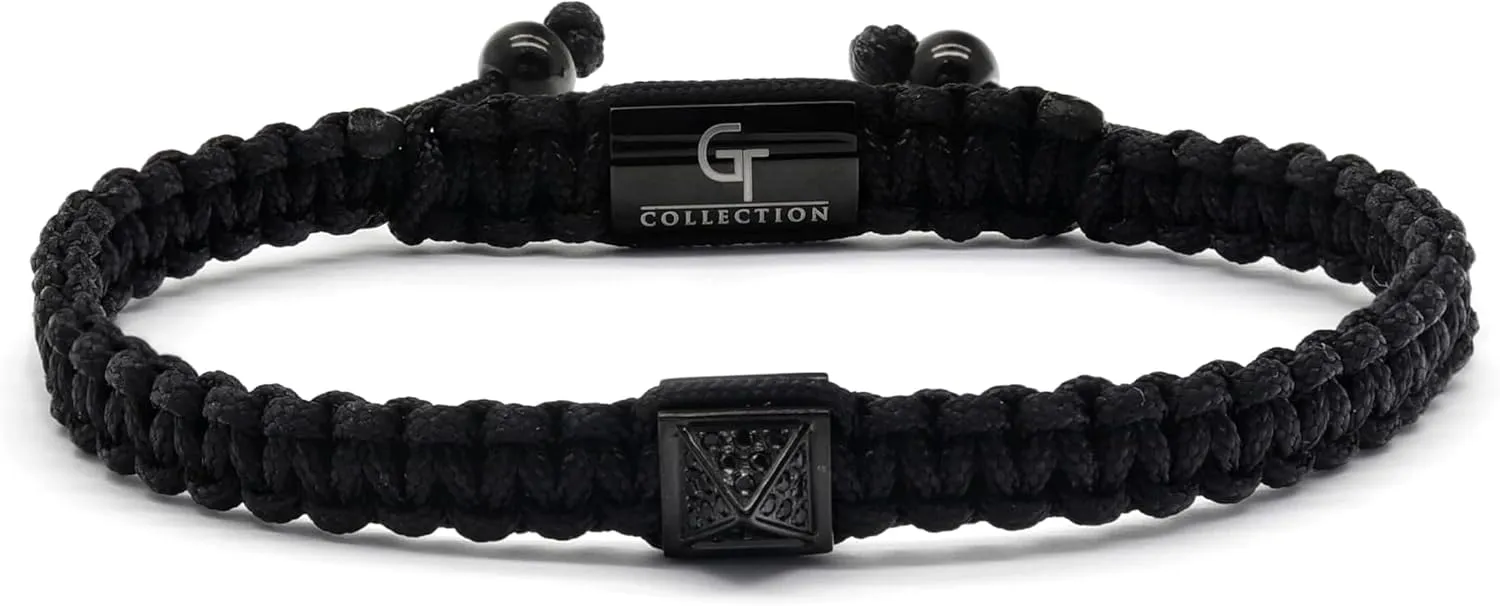 Men's Energy Bracelet with Black Pyramid Stainless Steel Bead, Adjustable Zircon Bracelet for Men
