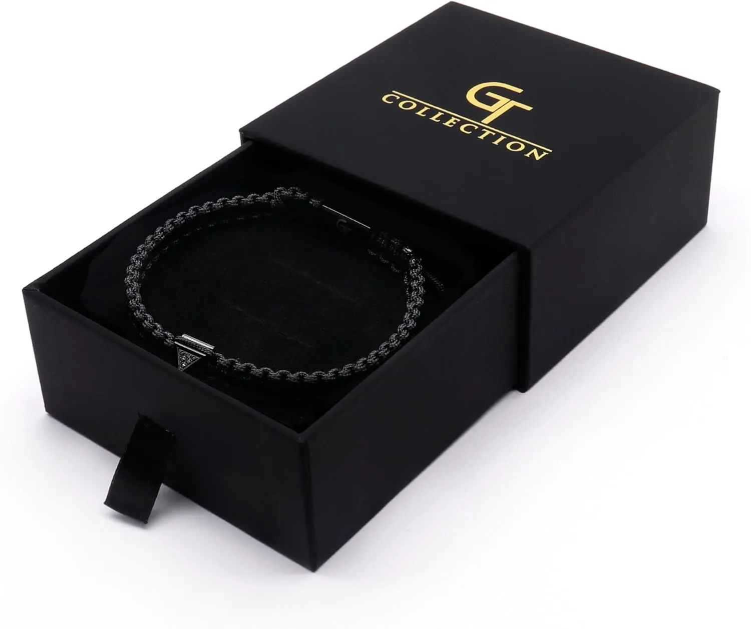Men's Energy Bracelet with Black Pyramid Stainless Steel Bead, Adjustable Zircon Bracelet for Men