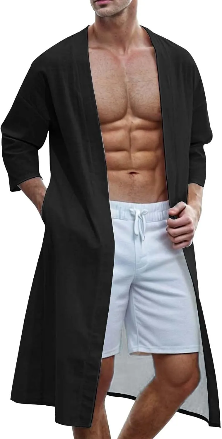 Men's Lightweight Robe Jackets Paisley Printed Bathrobes Open Front Long Cardigan With Pockets Sweater Slim