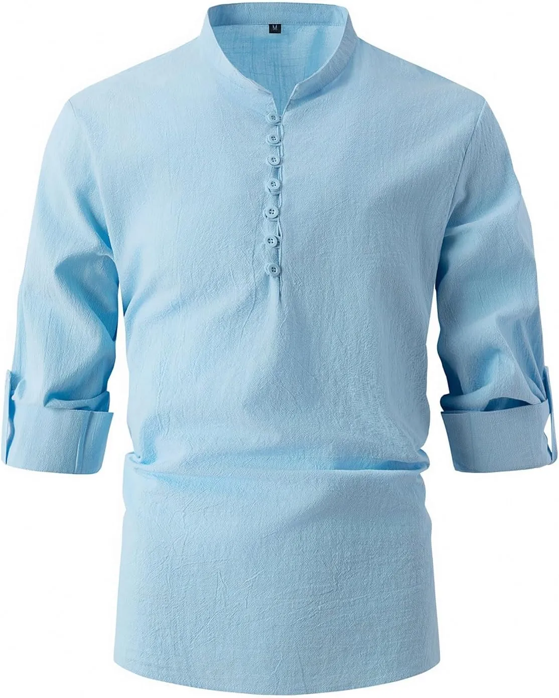 Men's Linen Long-Sleeve Henley Shirt Business Casual Stylish Slim-Fit Dress Shirts Lightweight Beach Button Up Shirts