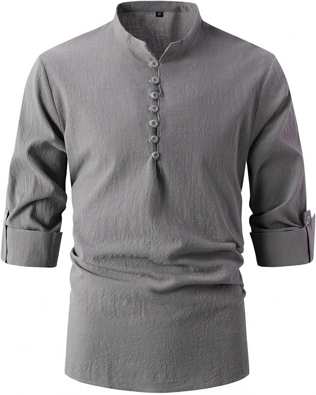 Men's Linen Long-Sleeve Henley Shirt Business Casual Stylish Slim-Fit Dress Shirts Lightweight Beach Button Up Shirts
