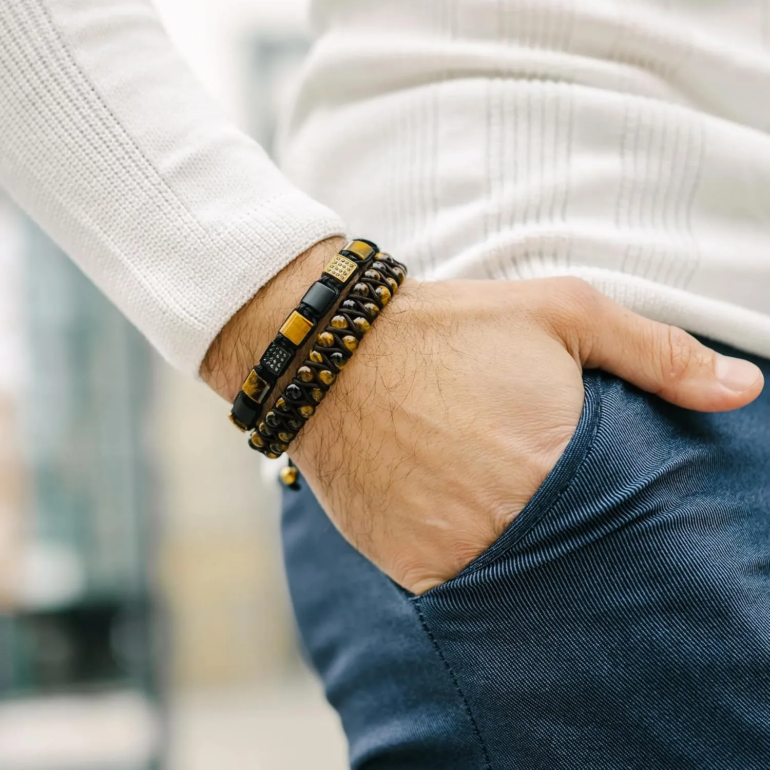 Men's Onyx Double Beaded Bracelet | Gift for Men | Adjustable Natural Gemstone Energy Bracelet for Men