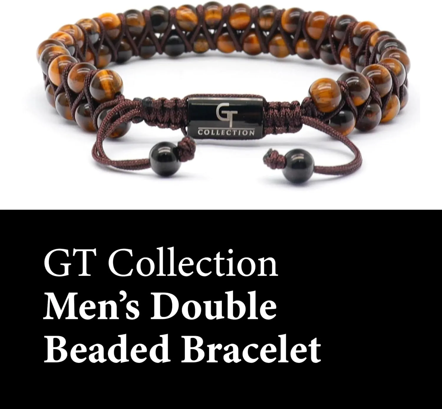 Men's Onyx Double Beaded Bracelet | Gift for Men | Adjustable Natural Gemstone Energy Bracelet for Men
