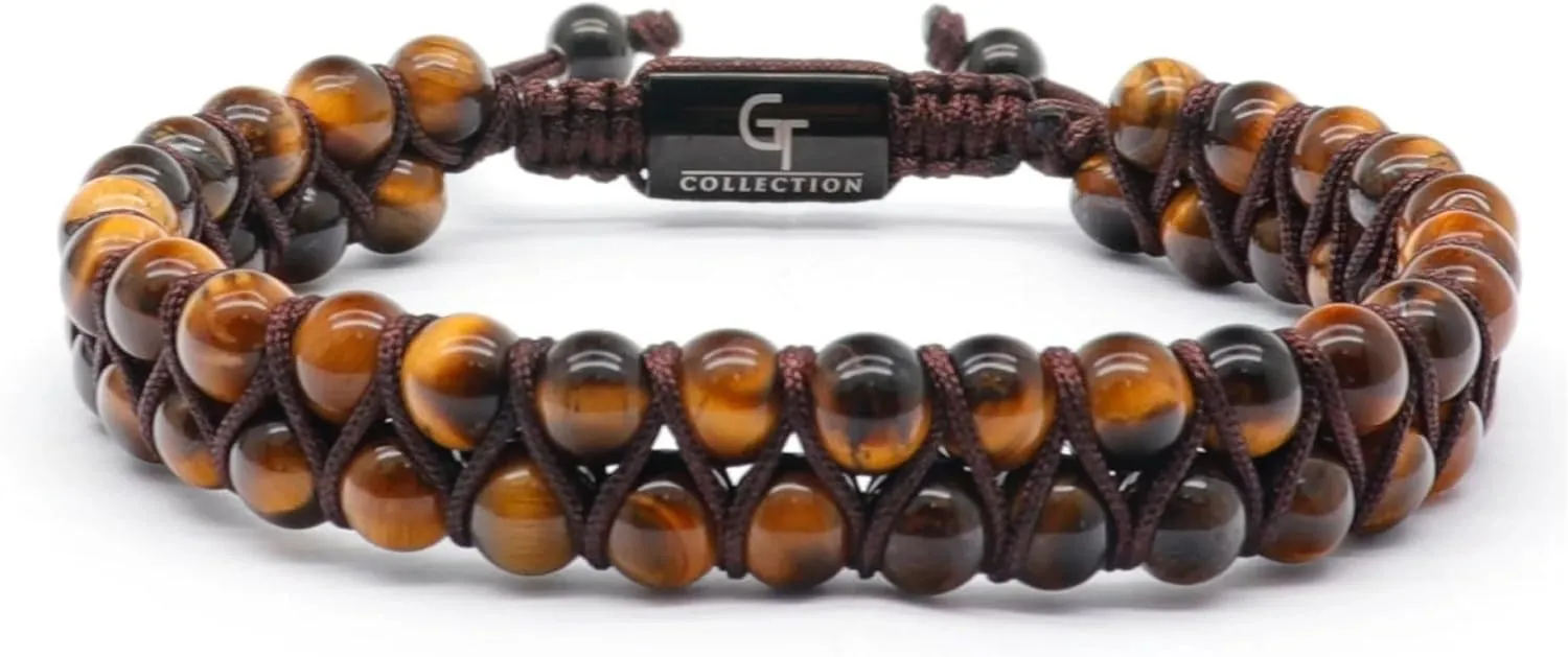 Men's Onyx Double Beaded Bracelet | Gift for Men | Adjustable Natural Gemstone Energy Bracelet for Men
