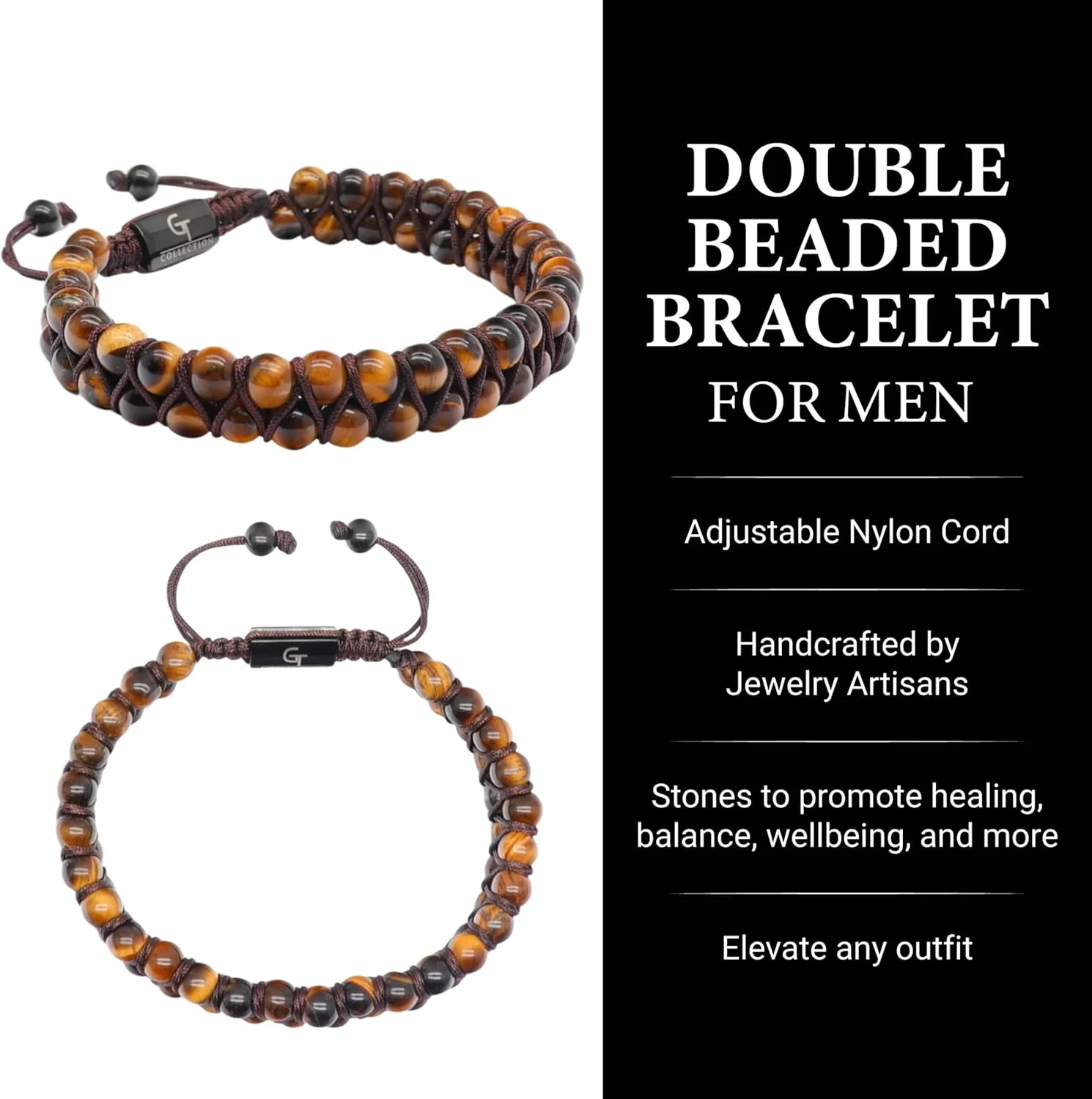 Men's Onyx Double Beaded Bracelet | Gift for Men | Adjustable Natural Gemstone Energy Bracelet for Men
