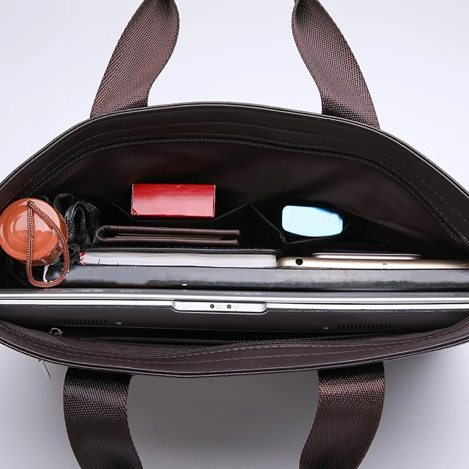 Men's Shoulder Bag Crossbody Bag Large Capacity PU Retro Briefcase Multifunctional Leather Bag Bag for (Brown, One Size)