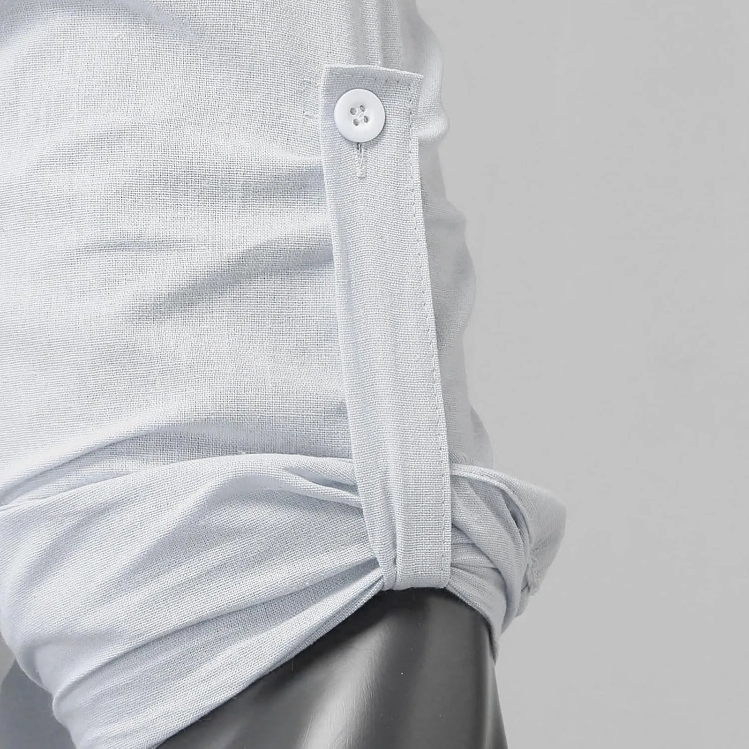 Mens Solid Color Cotton Linen Shirt Stand Collar Roll Long Sleeve Half Button Henley Shirts Combat Active Casual Travel Tops