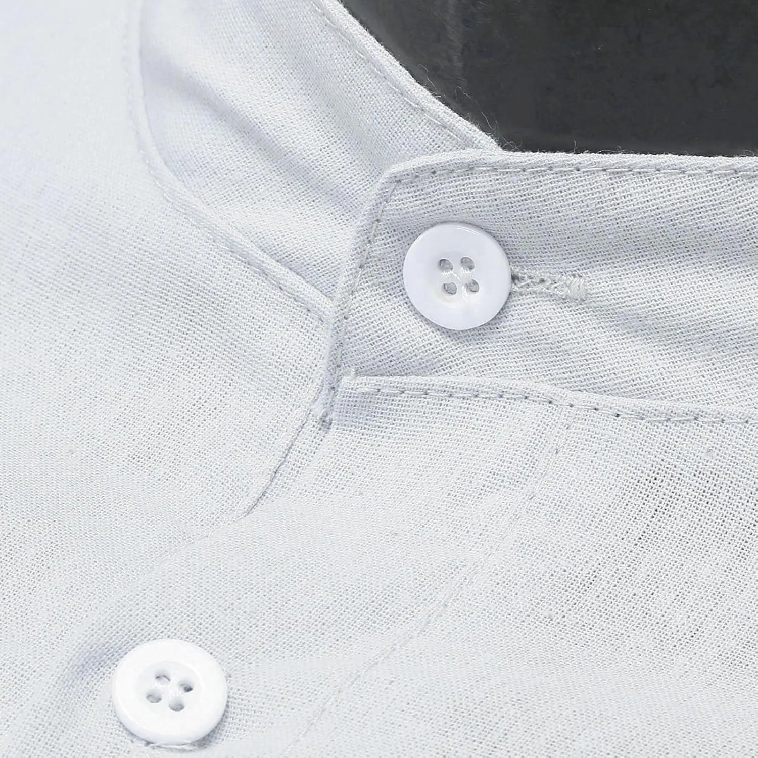 Mens Solid Color Cotton Linen Shirt Stand Collar Roll Long Sleeve Half Button Henley Shirts Combat Active Casual Travel Tops