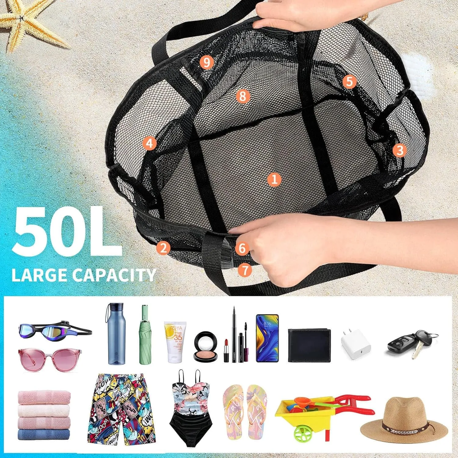 Mesh Beach Bag Vacation Essentials - Large Tote Pool Bag for Women Vacation Essentials Beach Accessories