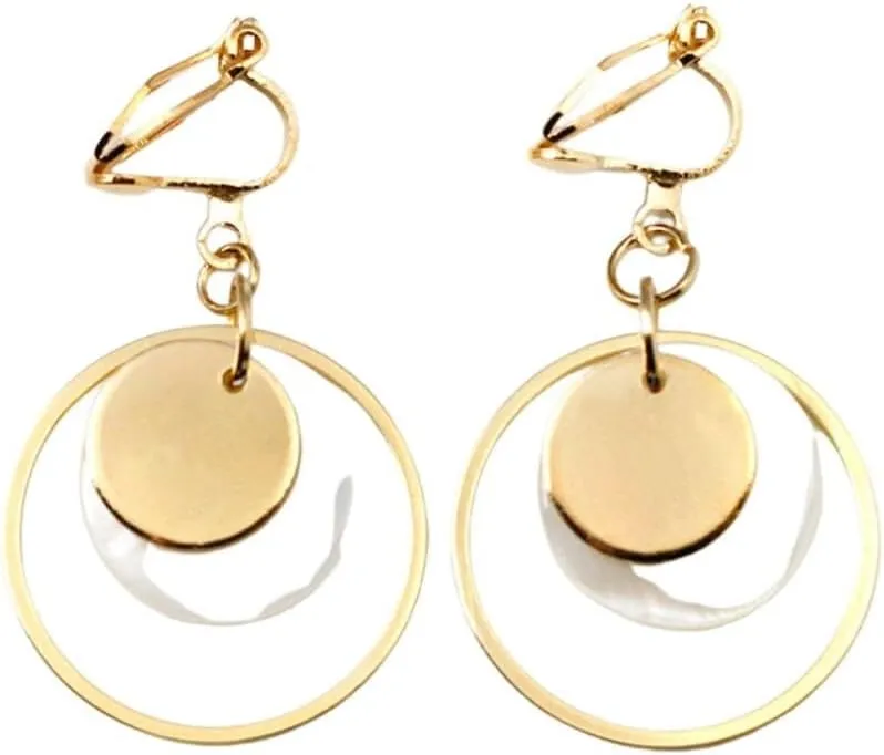 Metal Shell Round Earrings Non Pierced Natural Shell Geometric Clip On Earrings Without Piercing Women Minimalist Earring