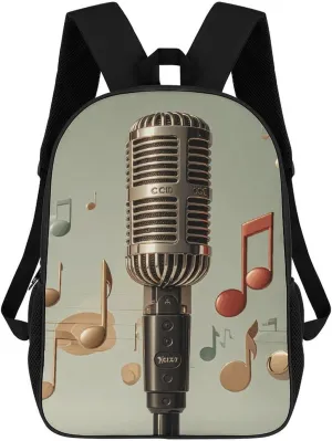 Microphone with Music Note Business Laptop Backpack for Women Men 17 Inch Carry on Backpack Waterproof Black Bookbag Fashion Lightweight Backpacks for Travel Hiking Camping Casual Daypack Backpacks