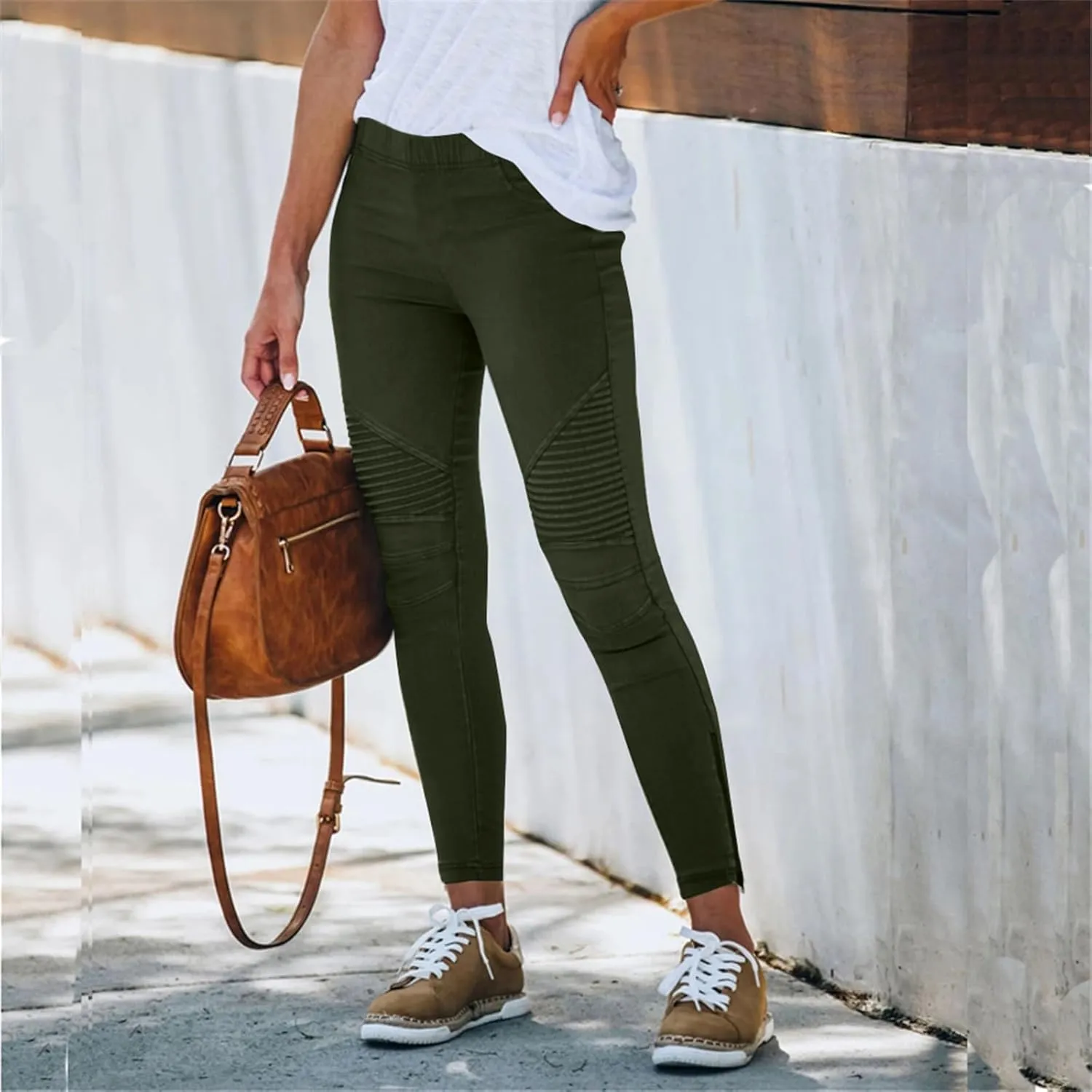 midelxp Plus Size Jeggings for Women Super Stretchy Cropped Pencil Pants with Zipper Bottom Comfy Dressy Leggings with Pocket