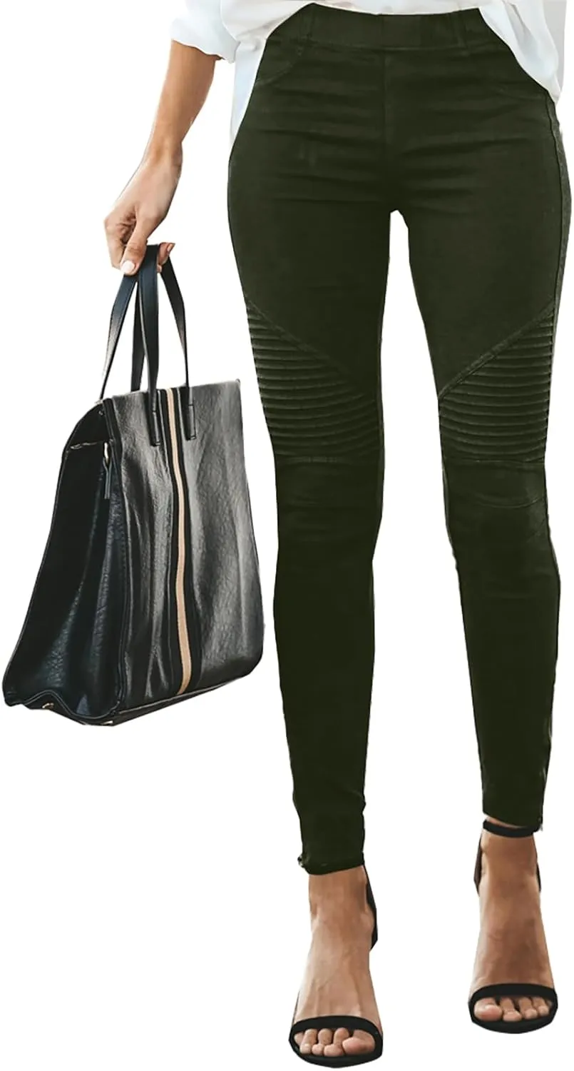 midelxp Plus Size Jeggings for Women Super Stretchy Cropped Pencil Pants with Zipper Bottom Comfy Dressy Leggings with Pocket
