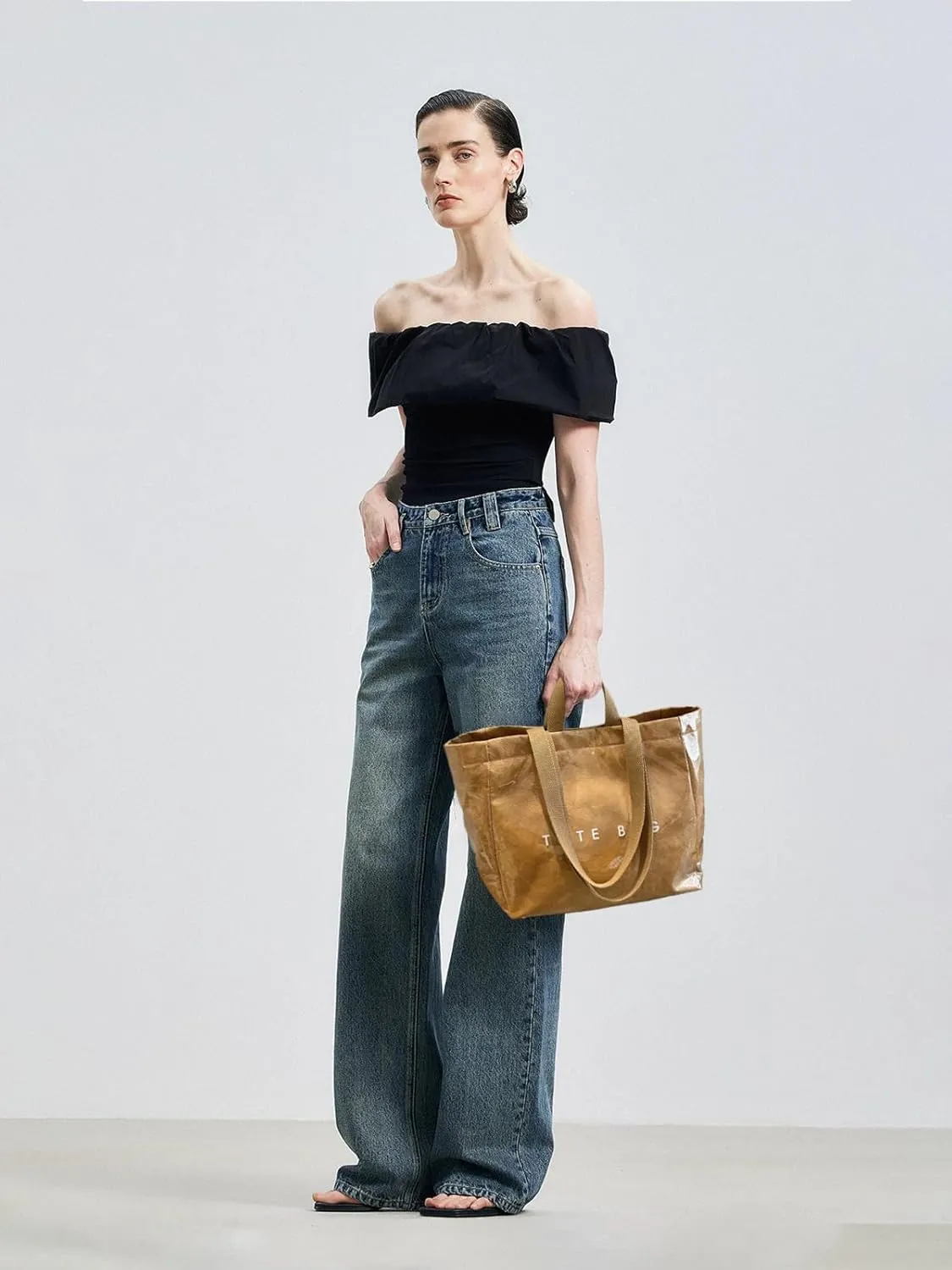 MINGRI Large Tote Bags for Women PVC Clear Totes Bag Plastic Carry All Bag Kraft Paper Shoulder Handbag Hobo for Work Travel
