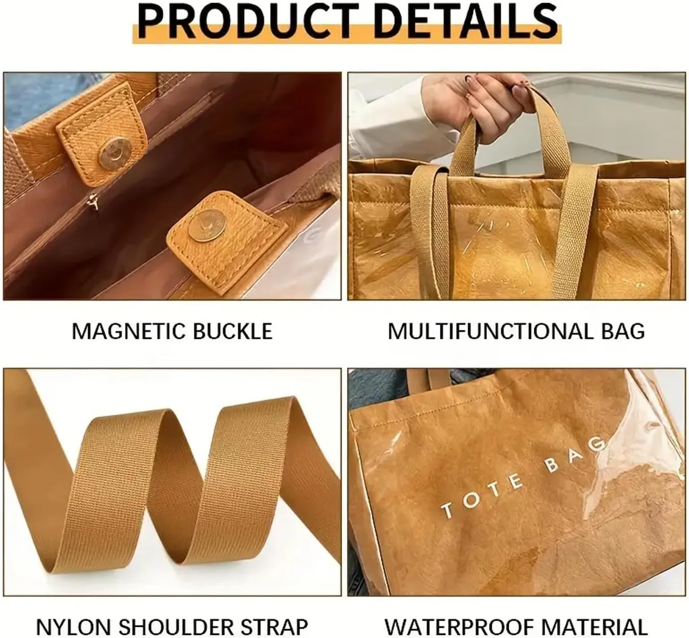 MINGRI Large Tote Bags for Women PVC Clear Totes Bag Plastic Carry All Bag Kraft Paper Shoulder Handbag Hobo for Work Travel