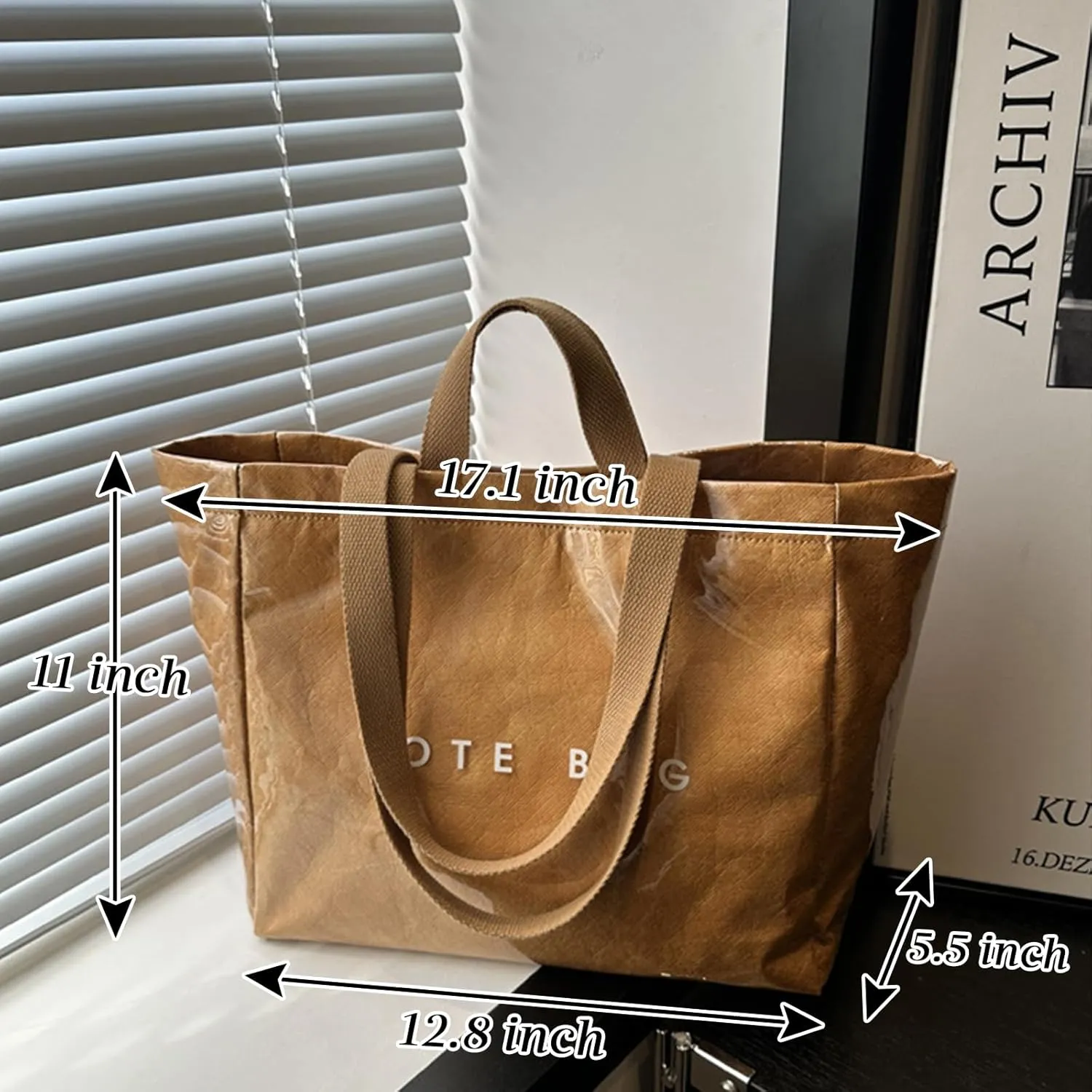 MINGRI Large Tote Bags for Women PVC Clear Totes Bag Plastic Carry All Bag Kraft Paper Shoulder Handbag Hobo for Work Travel