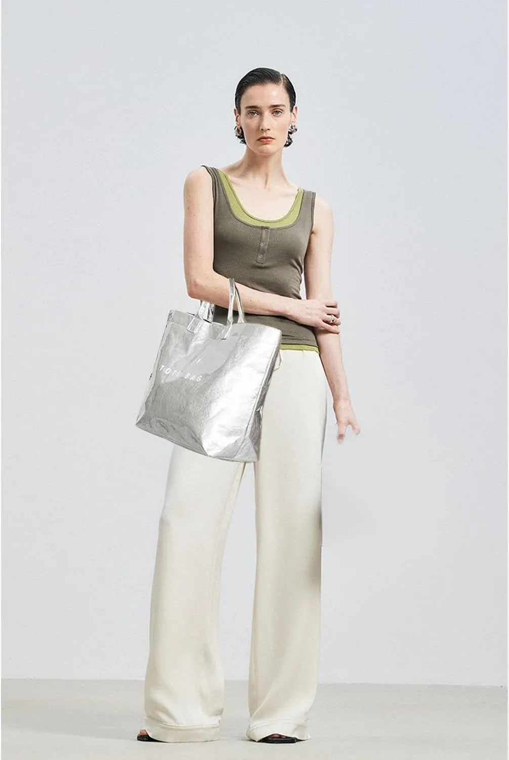 MINGRI Large Tote Bags for Women PVC Clear Totes Bag Plastic Carry All Bag Kraft Paper Shoulder Handbag Hobo for Work Travel