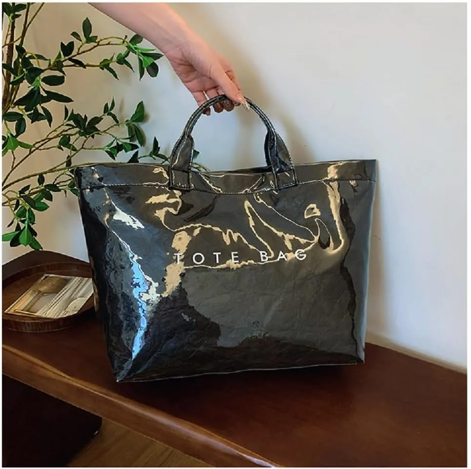 MINGRI Large Tote Bags for Women PVC Clear Totes Bag Plastic Carry All Bag Kraft Paper Shoulder Handbag Hobo for Work Travel