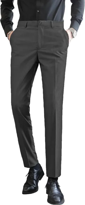 MOGU Mens Slim Fit Front Flat Casual Pants
