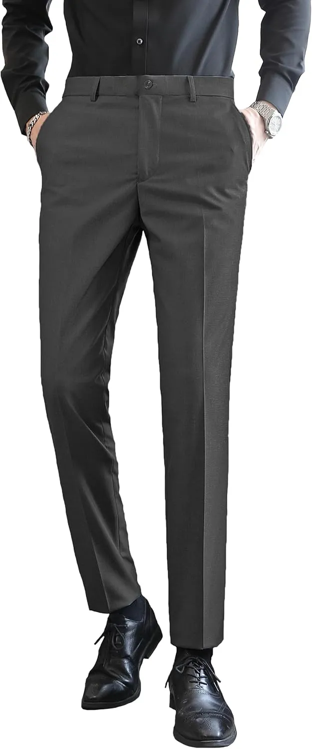 MOGU Mens Slim Fit Front Flat Casual Pants
