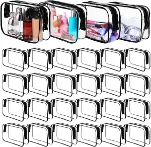 Molain 24 Pack Clear Makeup Bag, Waterproof Toiletry Bags, PVC Makeup Bags for Women, Organizer Case with Zipper for Travel Bathroom (Black)