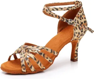 MSMAX Women Latin Dancing Shoes Leopard High Heels Character Ballroom Dance Shoe for Women 8 M US Women