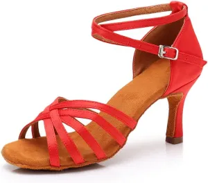 MSMAX Women Latin Dancing Shoes Red High Heels Character Ballroom Dance Shoe for Women 7.5 M US Women