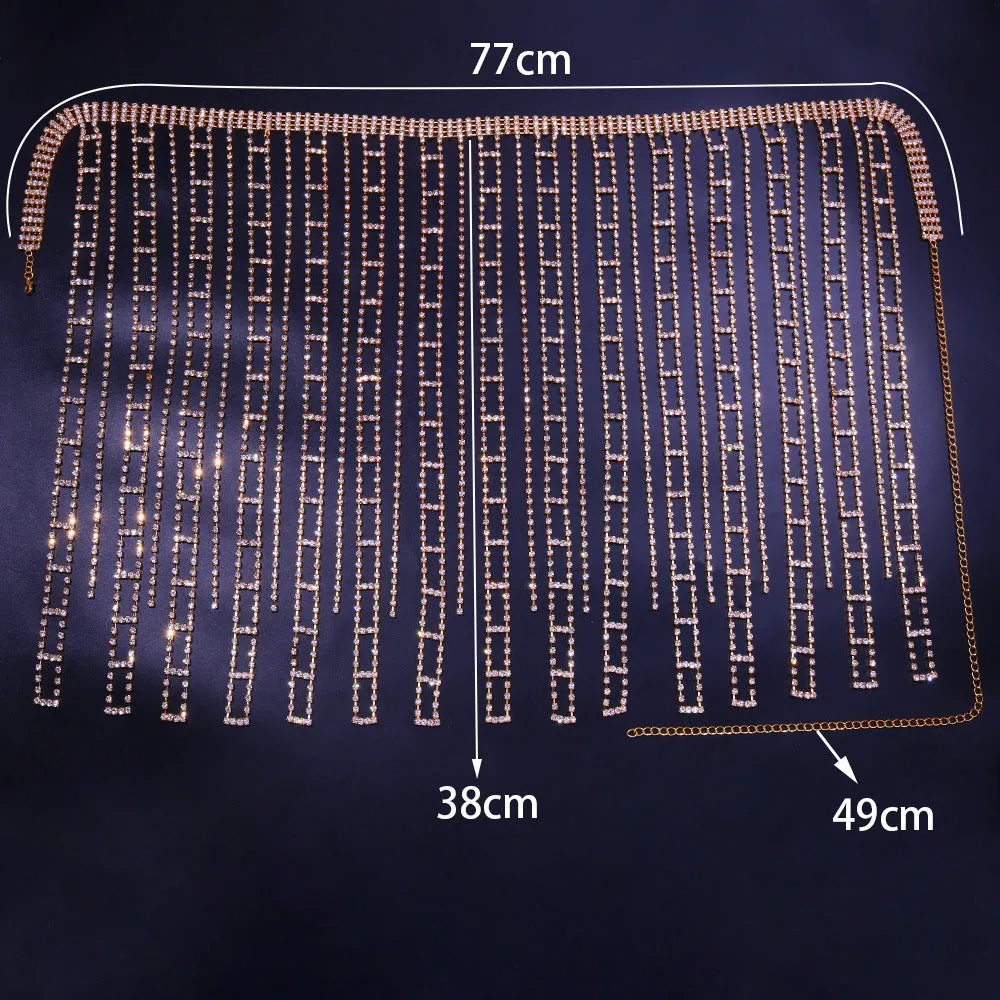 Multi Layer Rhinestone Waist Tassel Body Chain