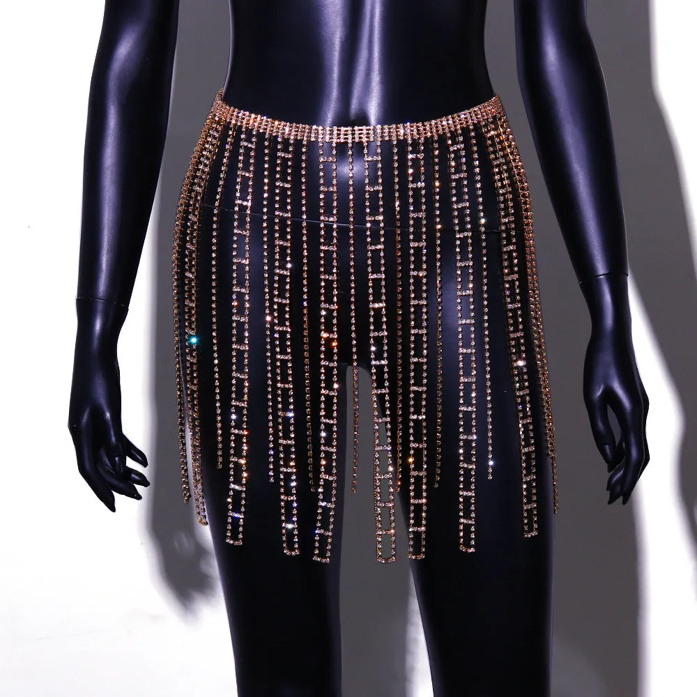 Multi Layer Rhinestone Waist Tassel Body Chain