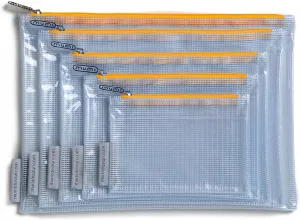 MUMI 5 Multi-Size Organizing Bags  Clear Zipper Pouches for Organizing, Storage & Travel with 10 Removable Labels  Reusable Waterproof Mesh Zipper Pouch Set, Plastic Zip Bags for Supplies (Orange)