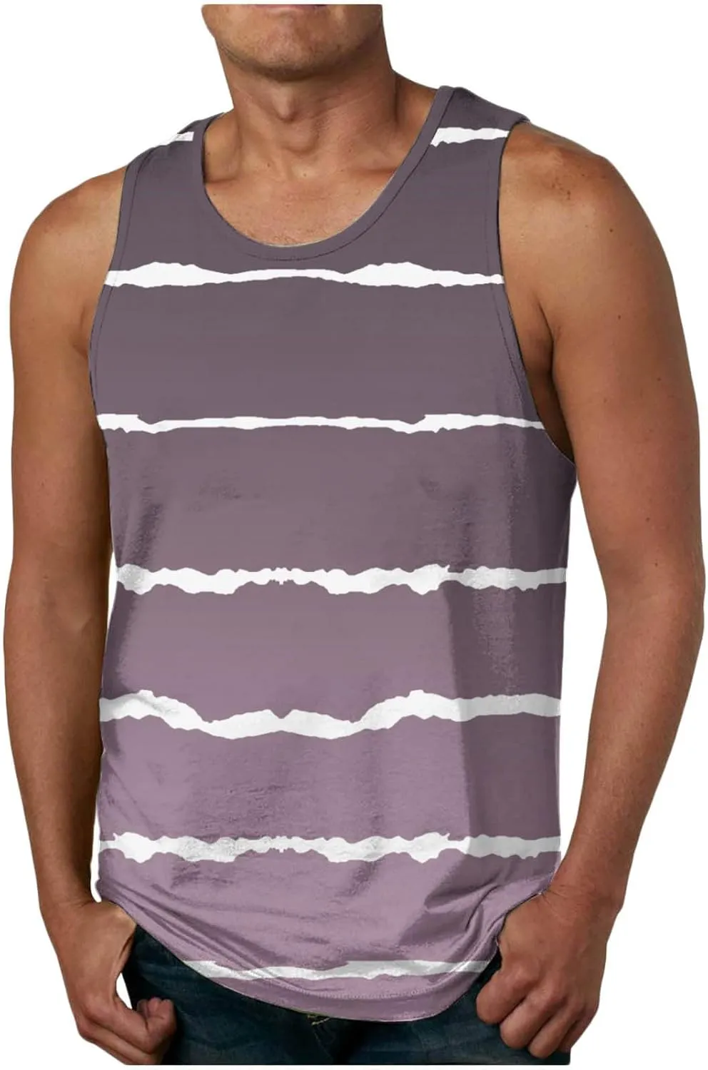 Muscularfit Mens Tank Tops Summer Striped Sleeveless Muscle T-Shirt Casual Loose Crewneck Relaxed Fit Blouse Beach Tops 2024