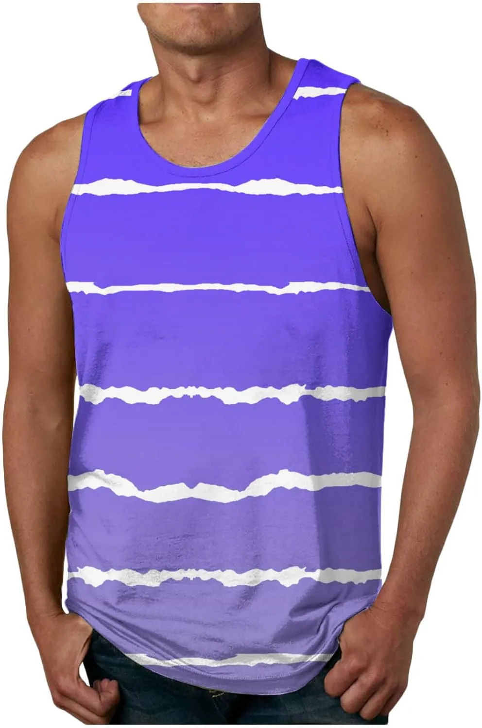 Muscularfit Mens Tank Tops Summer Striped Sleeveless Muscle T-Shirt Casual Loose Crewneck Relaxed Fit Blouse Beach Tops 2024