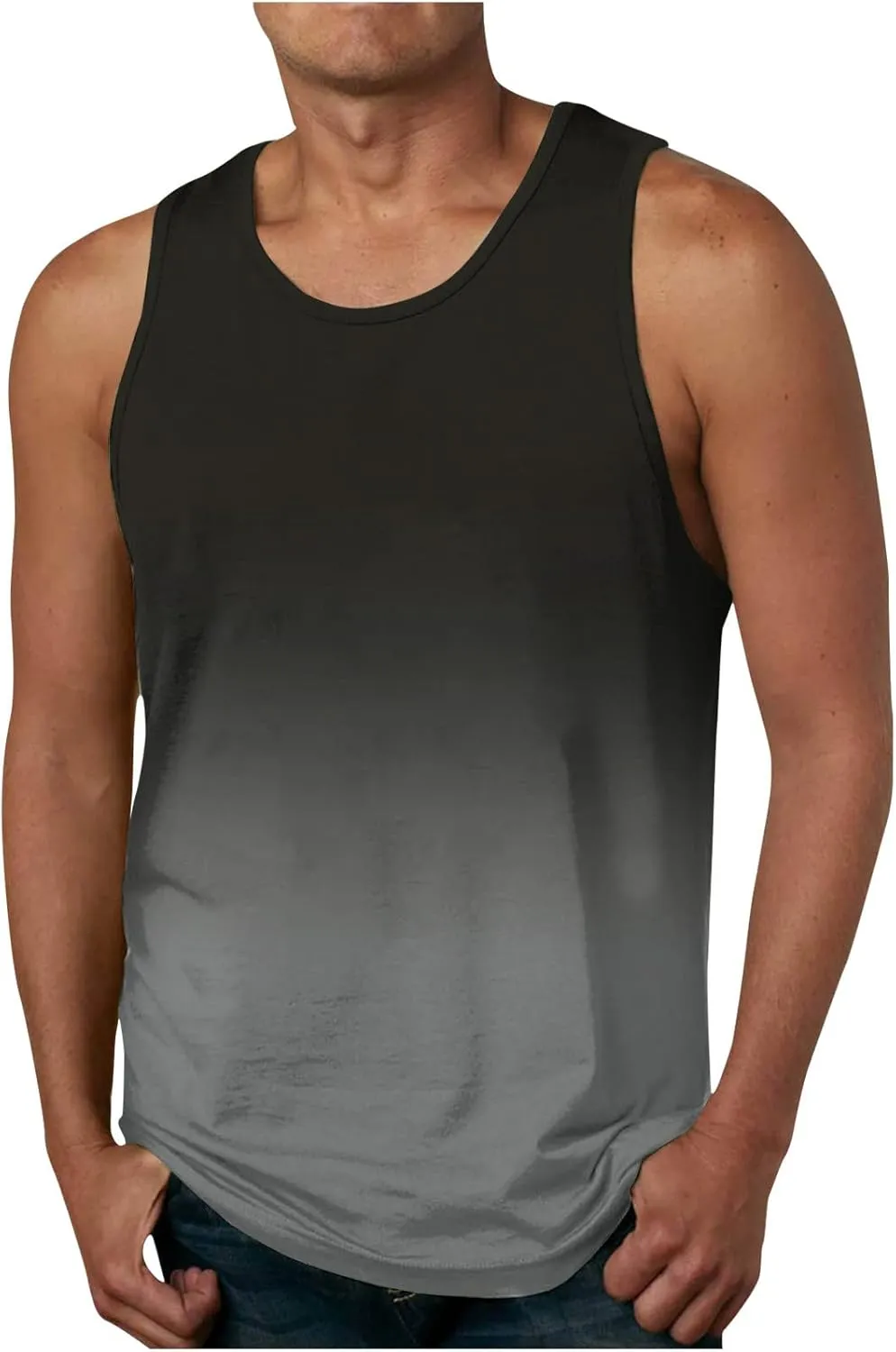 Muscularfit Tank Tops for Men Sleeveless Crewneck Shirts Summer Casual Gradient Color Pullover Athletic Gym Workout Tee Tops