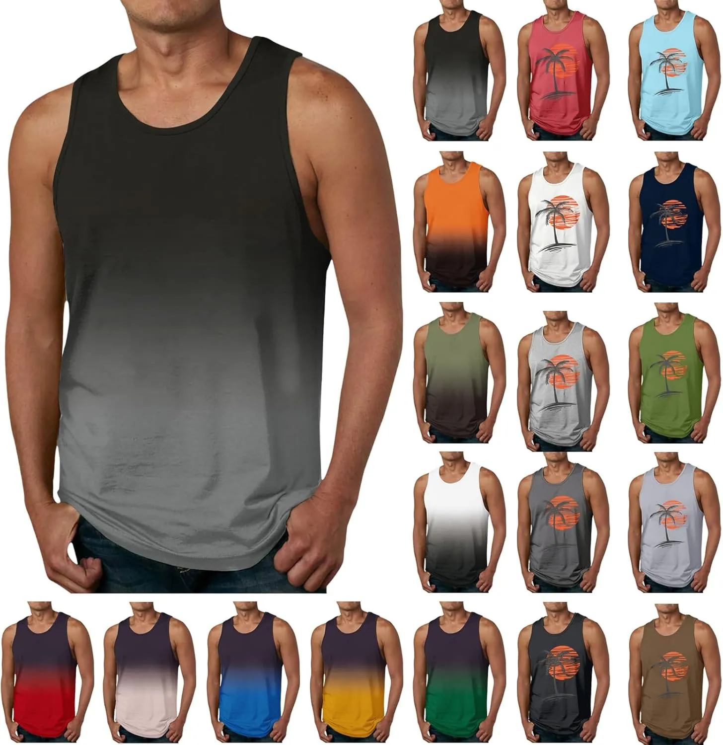 Muscularfit Tank Tops for Men Sleeveless Crewneck Shirts Summer Casual Gradient Color Pullover Athletic Gym Workout Tee Tops