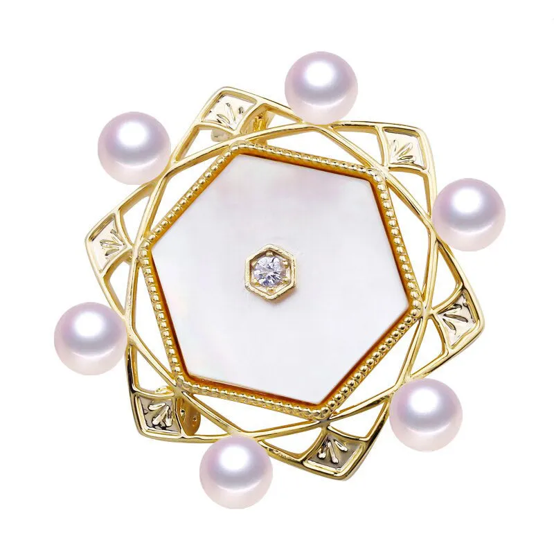 New Design Fine Jewelry Natural Freshwater Pearl Brooch Geometry Natural Seashell Brooch