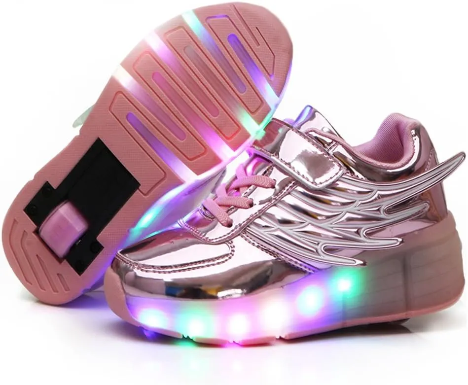 Nsasy Kids Roller Shoes Boy Girl Sneakers with Wheels Become Sport Sneaker with Led for Christmas Birthday Children Show Gift