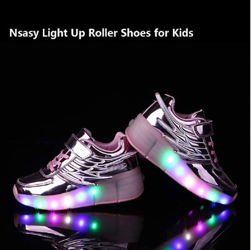 Nsasy Kids Roller Shoes Boy Girl Sneakers with Wheels Become Sport Sneaker with Led for Christmas Birthday Children Show Gift